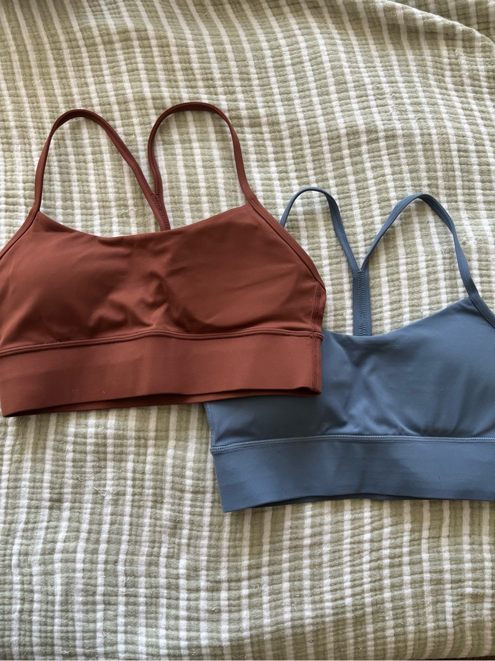 Dupe Lululemon Flow Y Longline Sports Bra Bundle - Rust + Steel Blue (M)